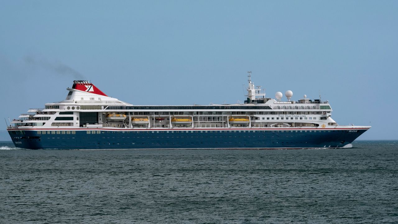 The Braemar cruise ship, pictured in 2018, is stranded off coast of the Bahamas with five confirmed coronavirus cases on board.