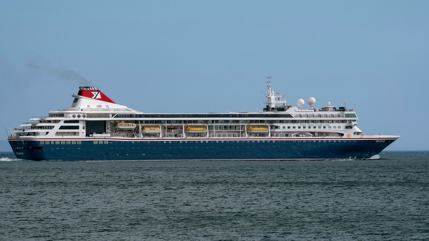 The Braemar cruise ship, pictured in 2018, is stranded off coast of the Bahamas with five confirmed coronavirus cases on board.