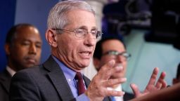 Dr. Anthony Fauci, director of the National Institute of Allergy and Infectious Diseases, speaks during a briefing on coronavirus in the Brady press briefing room at the White House, Saturday, March 14, 2020, in Washington. (AP Photo/Alex Brandon)