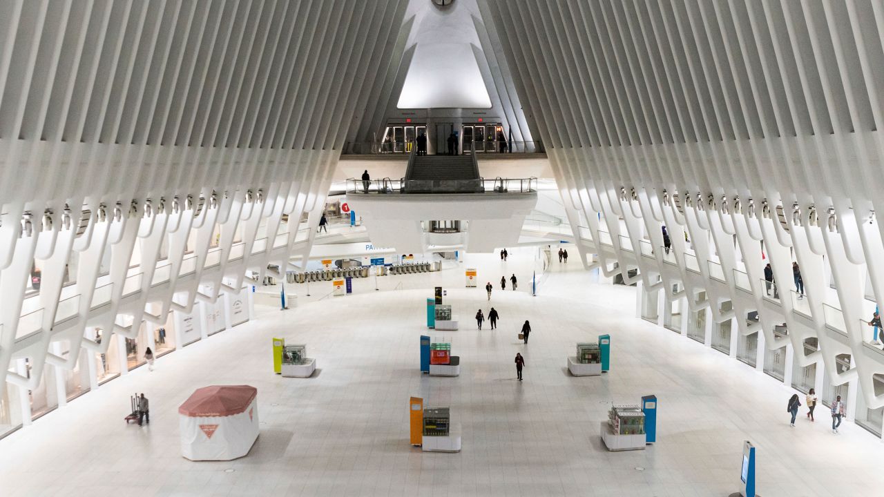 Oculus, a major transportation hub in New York City, is almost deserted Saturday amid the coronavirus outbreak.