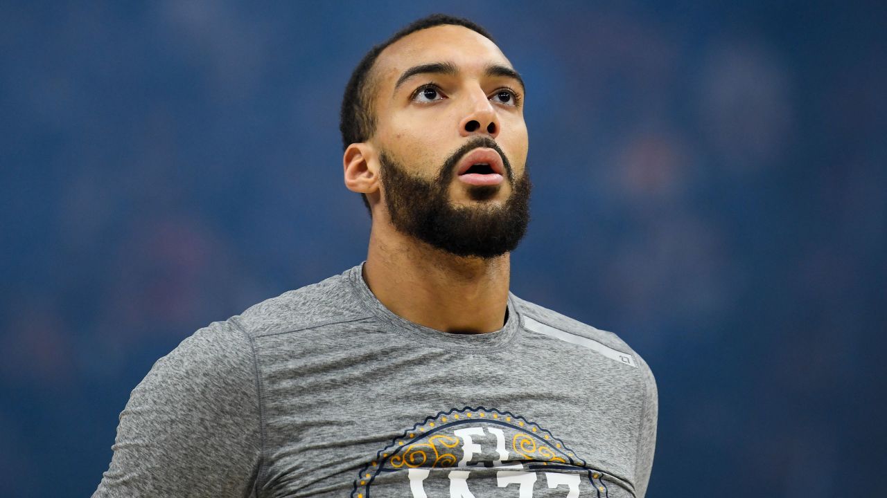 Rudy Gobert #27 of the Utah Jazz looks on before a game against the Toronto Raptors at Vivint Smart Home Arena on March 9, 2020 in Salt Lake City, Utah.