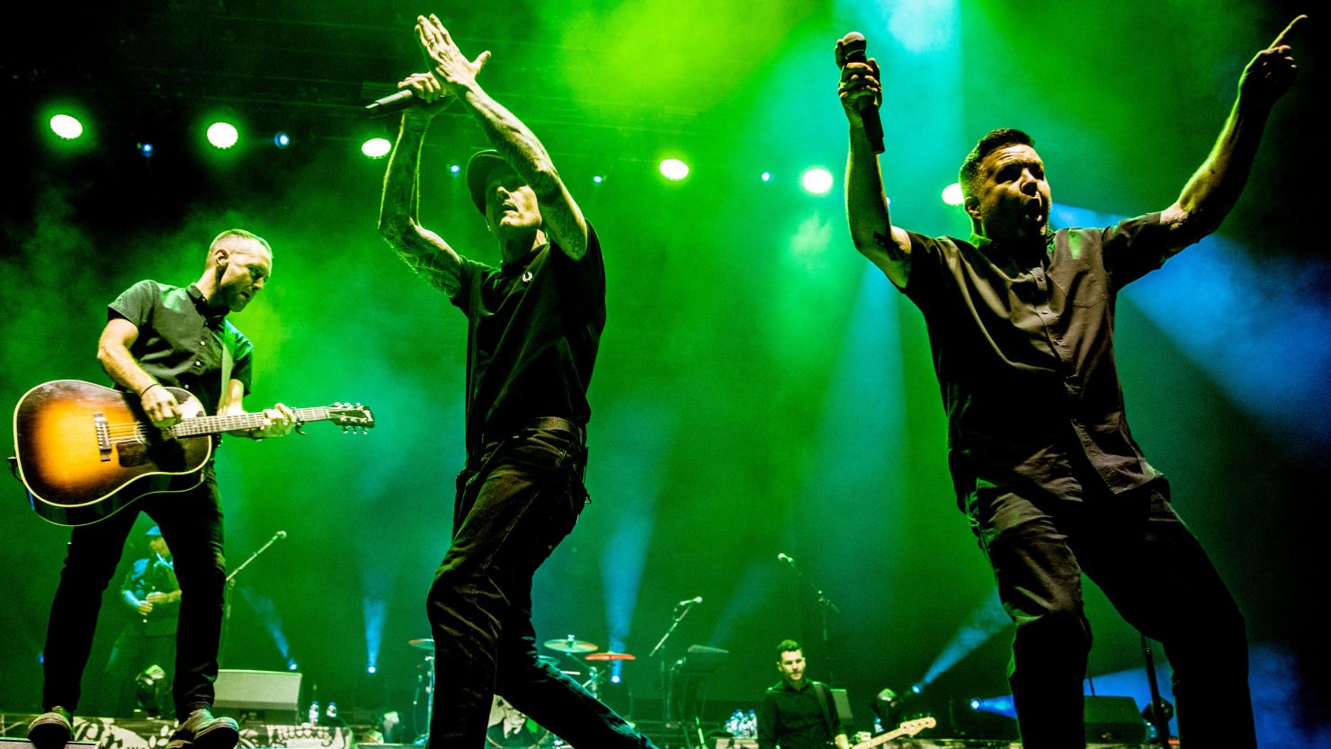 Dropkick Murphys singers Ken Casey and Al Barr perform at the Ziggo Dome in Amsterdam, Netherlands, on February 1, 2020. 
