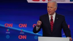 Former Vice President Joe Biden and Vermont Sen. Bernie Sanders participate in the Democratic debate in Washington, on Sunday, March 15.