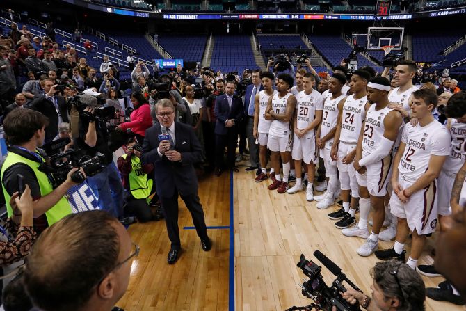 John Swofford, commissioner of the Atlantic Coast Conference, announces the cancellation of the ACC basketball tournament on Thursday, March 12.