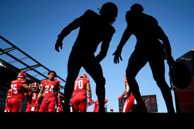 The DC Defenders warm up before an XFL football game on Sunday, March 8.