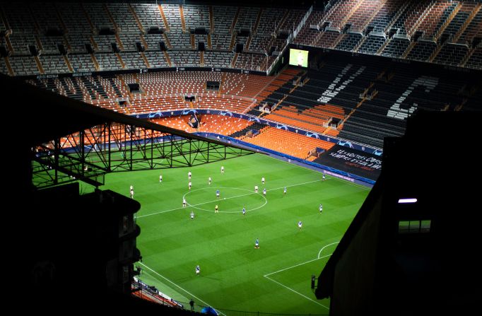 Valencia and Atalanta play a Champions League match in an empty stadium in Valencia, Spain, on Tuesday, March 10.