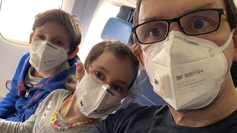 Athole McLauchlan and his two children, Jamie, 10, and Rosalyn, 7, returned to Scotland from China.