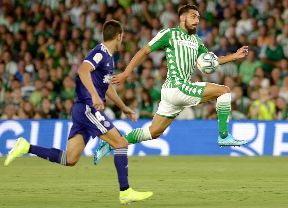 Borja Iglesias receives a pass against Real Valladolid in August last year.