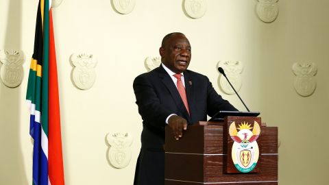 South African President Cyril Ramaphosa addresses the nation following a special cabinet meeting on matters relating to the COVID-19 epidemic in Pretoria, on March 15, 2020. 