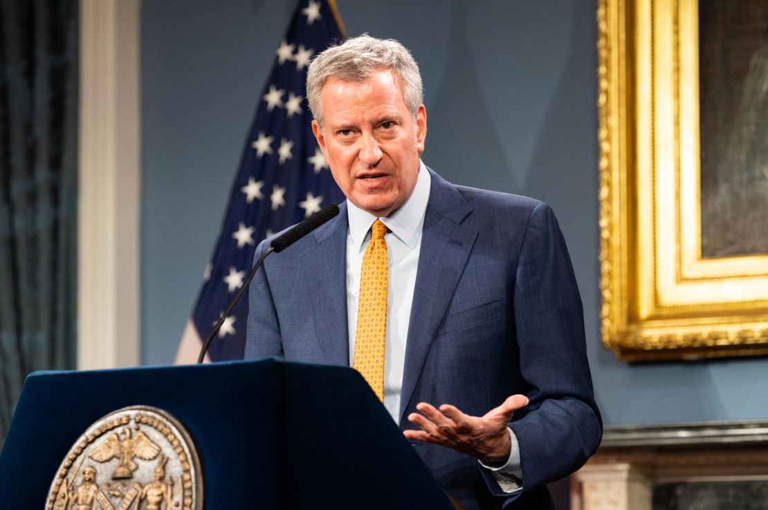 New York City Mayor Bill de Blasio (D) speaks at a press conference about COVID-19 and the closing of K-12 public schools in New York City.