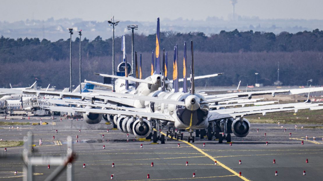 Grounded Lufthansa planes at Frankfurt Airport on March 15.