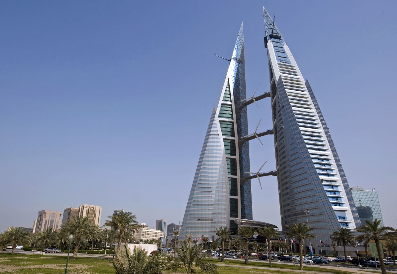 The twin towers of the World Trade Center in Manama, capital city of Bahrain, use the wind to full advantage.