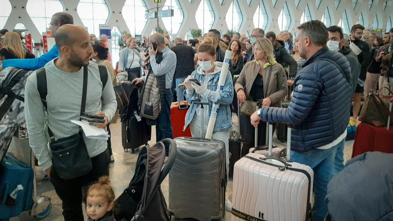 Crowds gather to catch a flight in Marrakesh after the announcement.