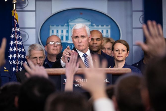 US Vice President Mike Pence takes a question during a White House briefing about the coronavirus.