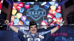 NASHVILLE, TN - APRIL 25: A Tennessee Titans fan gets ready for the first round of the NFL Draft on April 25, 2019 in Nashville, Tennessee. (Photo by Joe Robbins/Getty Images)