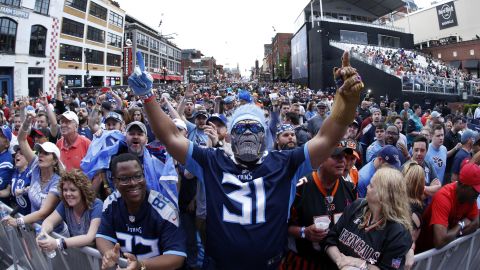 Fans gather prior to the start of the first round of the NFL Draft.