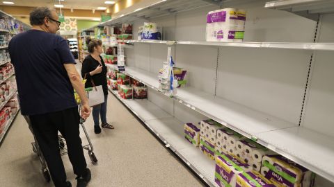 The toilet paper shelves were nearly empty in this Miami store last week as people stocked up during the coronavirus crisis. (Joe Raedle/Getty Images)