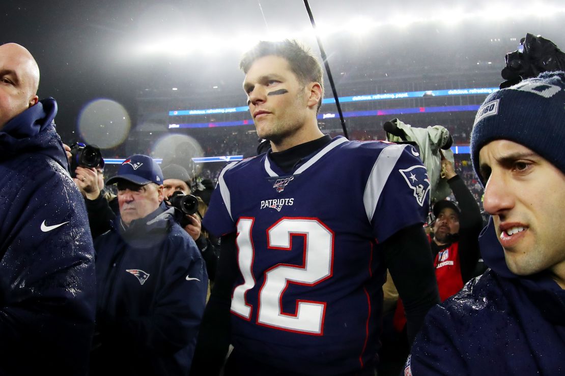 Brady pictured after the Patriots' 20-13 loss to the Tennessee Titans.