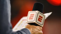CINCINNATI, OH - OCTOBER 04: ESPN sideline reporter Paul Carcaterra holding a mic during a college football game between the University of Central Florida Knights (UCF) and Cincinnati Bearcats on October 4, 2019 at Nippert Stadium in Cincinnati, OH  (Photo by James Black/Icon Sportswire via Getty Images)