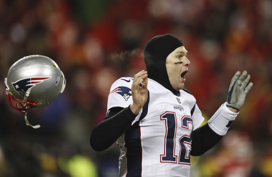 Brady celebrates after an overtime win in January 2019 that put that Patriots in the Super Bowl.