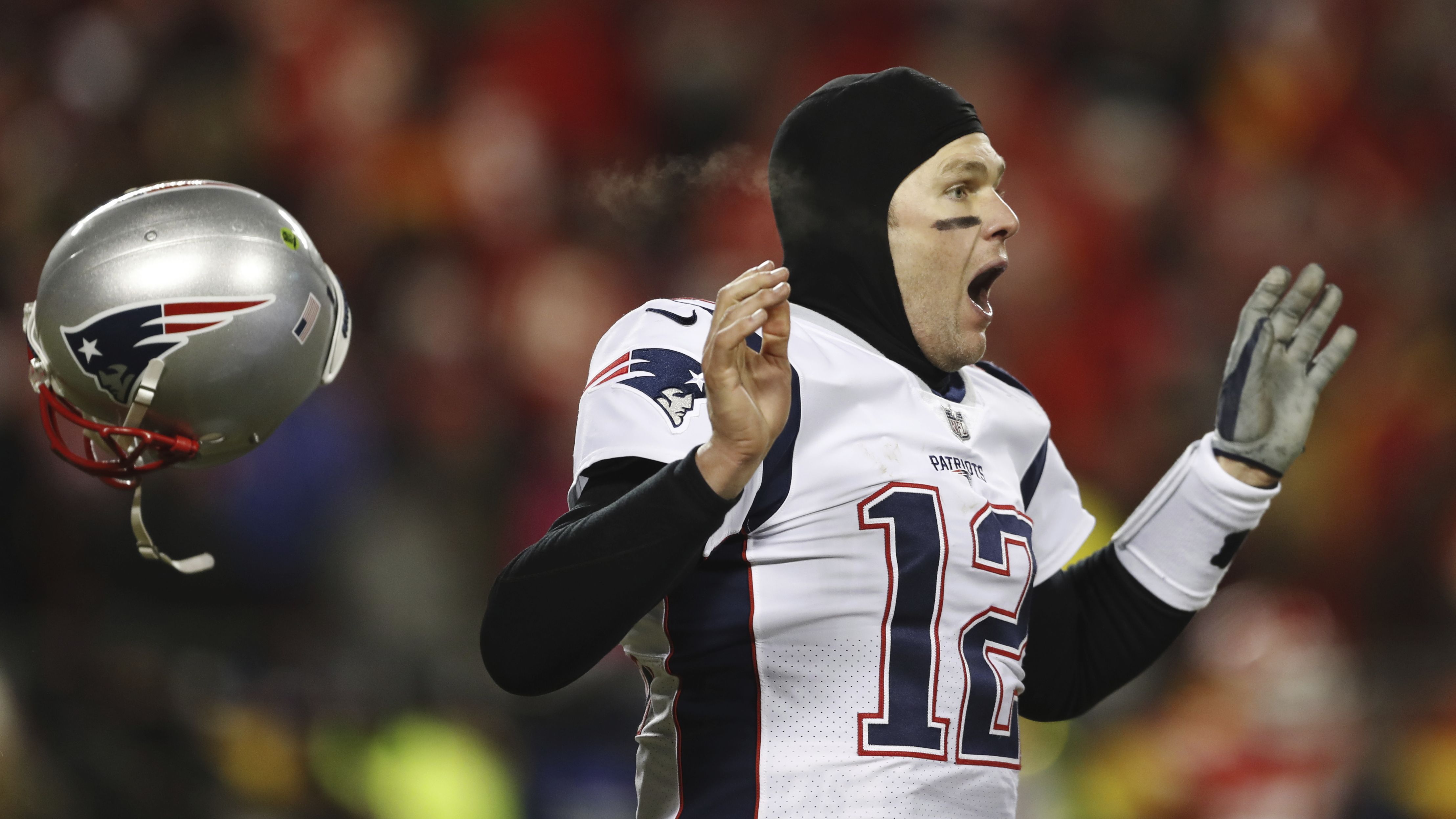 Brady celebrates after an overtime win in January 2019 that put that Patriots in the Super Bowl.