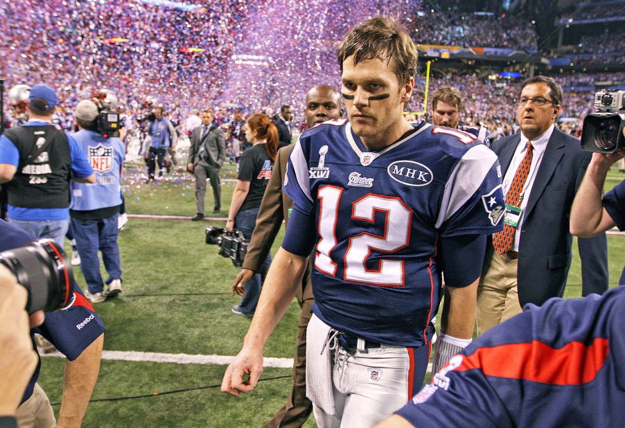 Brady leaves the field in 2012 after another Super Bowl loss to the Giants.