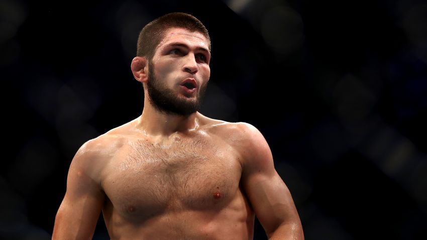 ABU DHABI, UNITED ARAB EMIRATES - SEPTEMBER 07: Khabib Nurmagomedov of Russia lokks on  against Dustin Poirier of United States in their Lightweight Title Bout during the UFC 242 event at The Arena on September 07, 2019 in Abu Dhabi, United Arab Emirates. (Photo by Francois Nel/Getty Images)