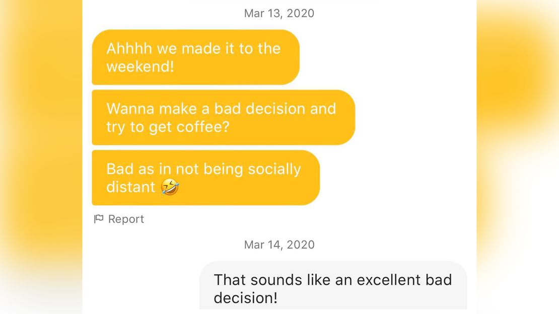 Jenny met a man on Bumble and managed to see him before all the bars and restaurants closed in Seattle. Now the two are at a loss for where to meet on their second date.