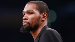 LOS ANGELES, CA - MARCH 10: Kevin Durant looks on during a game at the Staples Center on March 10, 2020 in Los Angeles, CA. NOTE TO USER: User expressly acknowledges and agrees that, by downloading and or using this photograph, User is consenting to the terms and conditions of the Getty Images License Agreement. Mandatory Credit: 2020 NBAE (Photo by Chris Elise/NBAE via Getty Images)