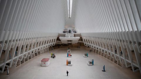 The Oculus transportation hub in New York was mostly devoid of commuters and tourists on March 15.