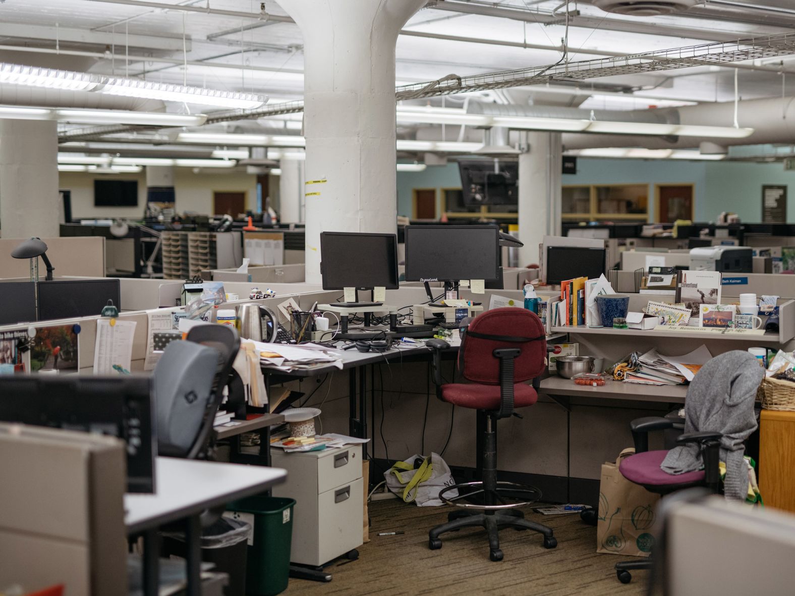 The Seattle Times' newsroom is empty on March 12. Employees have been working remotely.