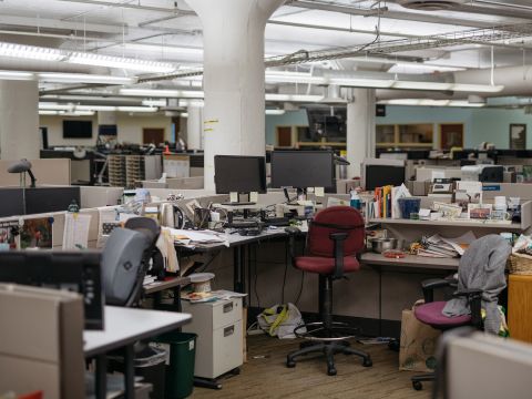 The Seattle Times' newsroom is empty on March 12. Employees have been working remotely.