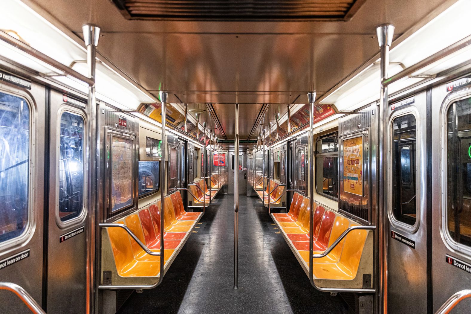 An empty subway train is seen in New York on March 17.