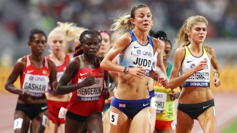 Jessica Judd competes in the 5000 meters heats during the World Athletics Championships.