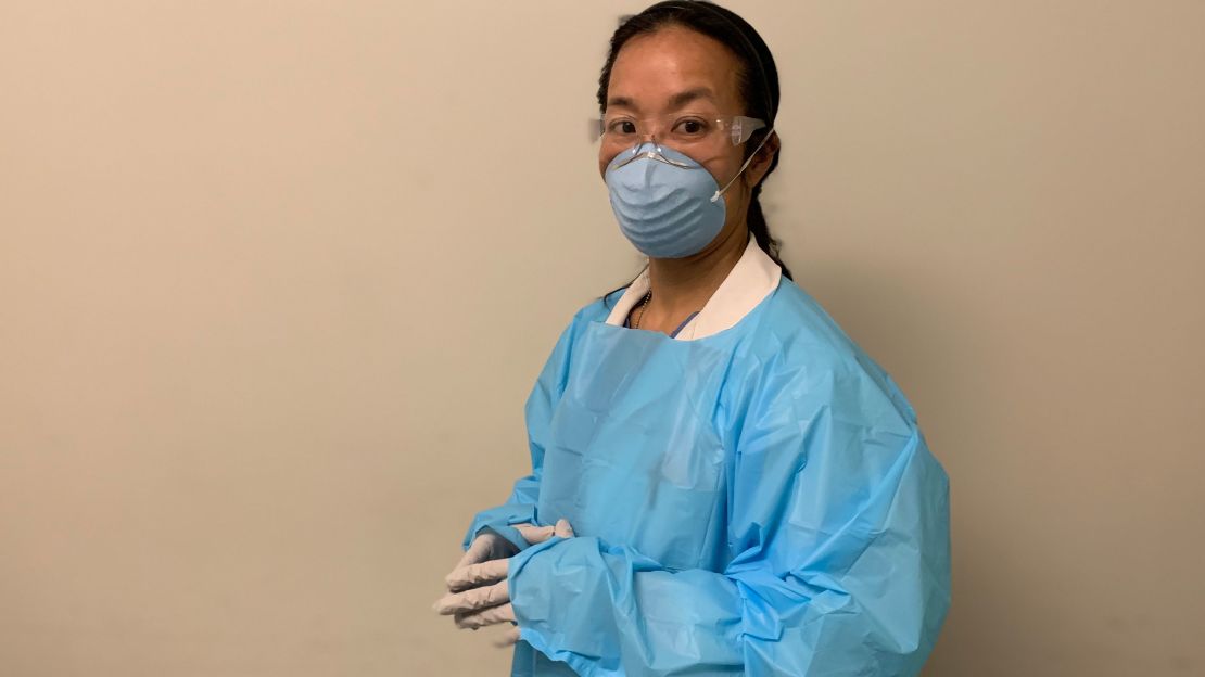 Dr. Shan Liu in the protective gear worn to treat possible coronavirus patients