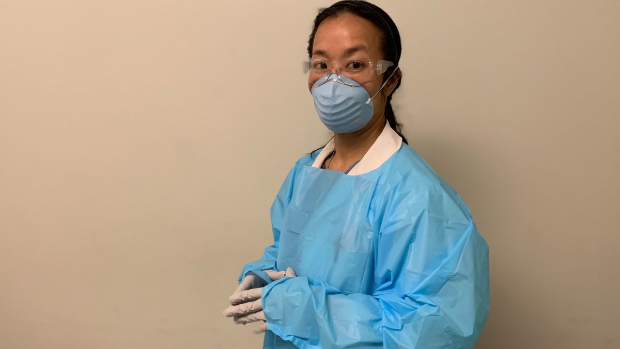 Dr. Shan Liu in the protective gear worn to treat possible coronavirus patients 