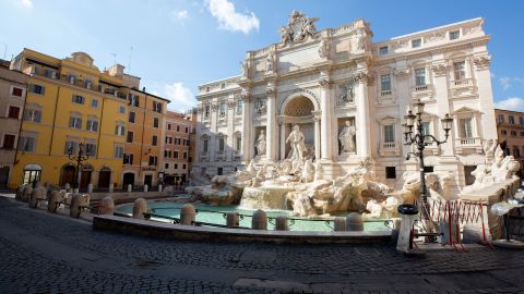 The usually packed Fontana di Trevi in Rome lie empty during the lockdown imposed nationwide by the Italian government.