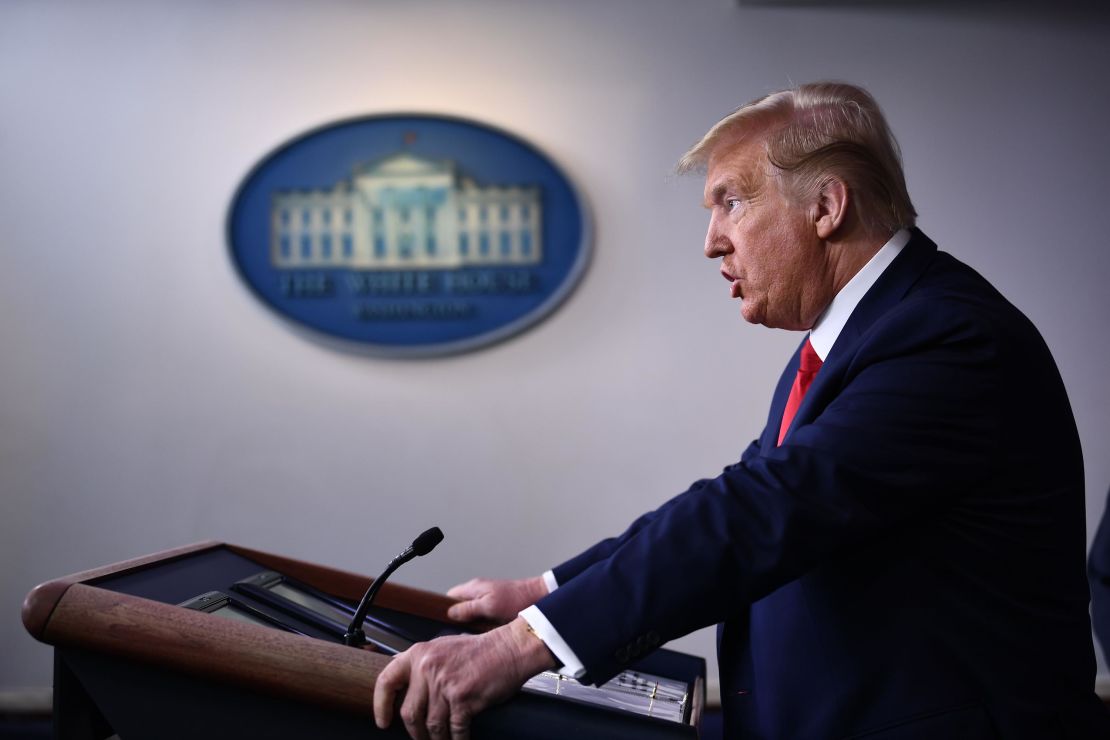 US President Donald Trump holds the daily briefing on the novel coronavirus at the White House on Wednesday.