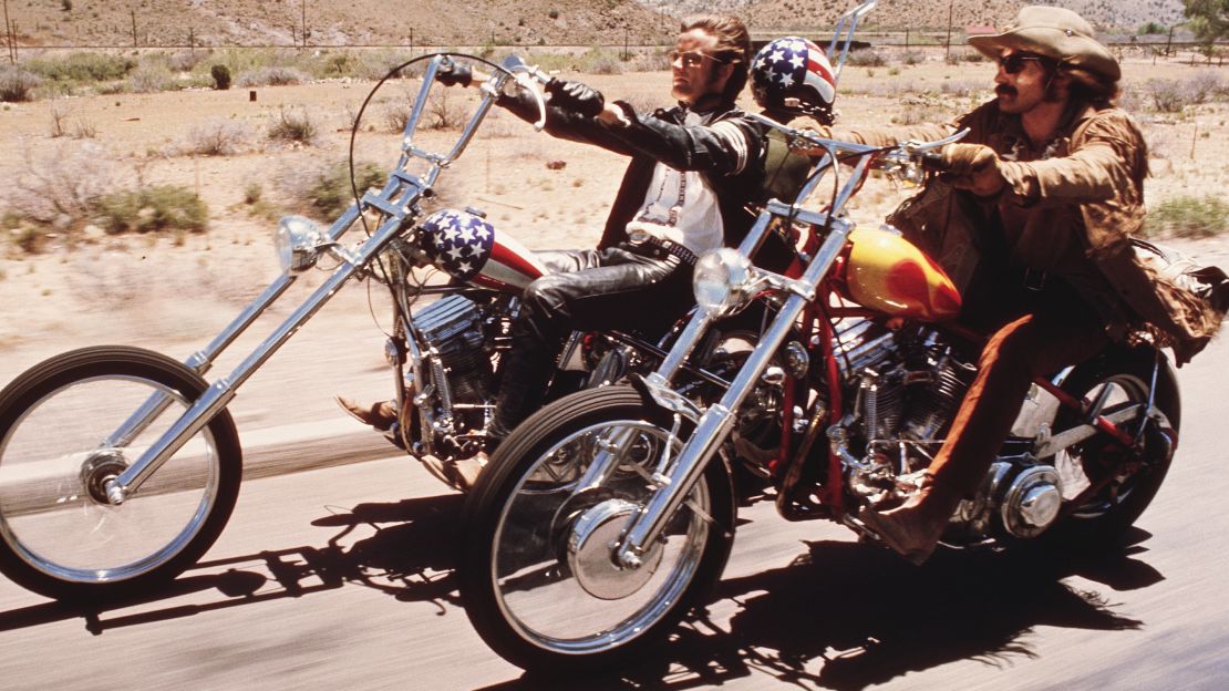Peter Fonda, left, and Dennis Hopper star in "Easy Rider," a decidely different take on the great American road trip.