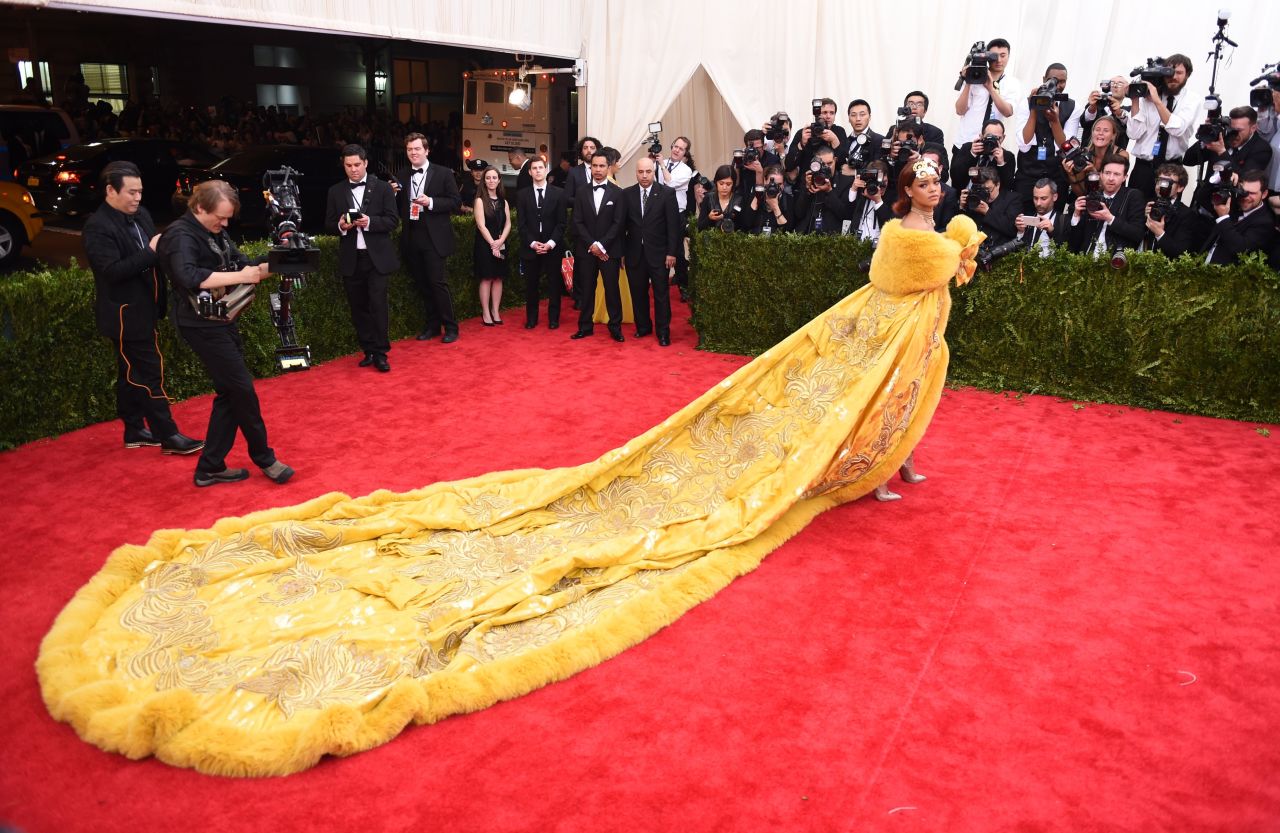 Rihanna arrives at the 2015  Metropolitan Museum of Art's Costume Institute Gala benefit in honor of the museum's exhibit China: Through the Looking Glass.