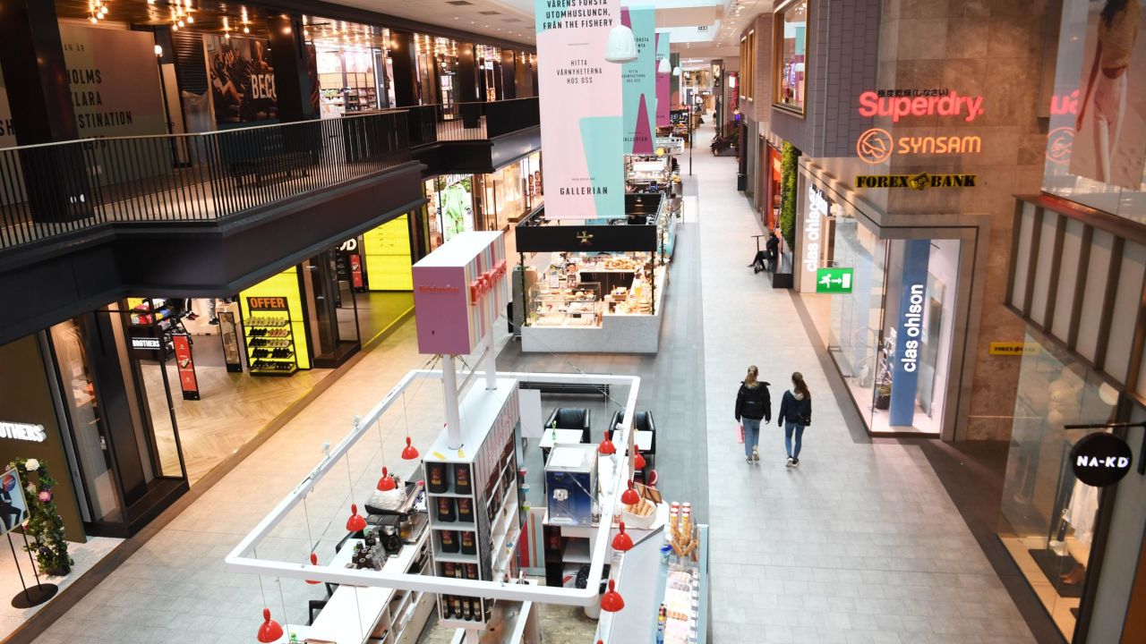 This shopping mall in the city center of Stockholm, Sweden, was nearly deserted on March 17.