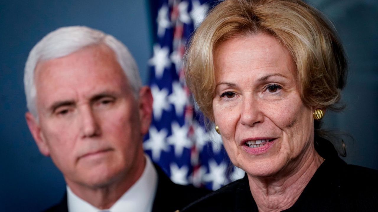 WASHINGTON, DC - MARCH 02: (L-R) U.S. Vice President Mike Pence looks on as Debbie Birx, White House Corona Virus Response Coordinator, speaks during a briefing on the administration's coronavirus response in the press briefing room of the White House on March 2, 2020 in Washington, DC. (Photo by Drew Angerer/Getty Images)
