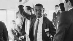 Brazilian soccer player Pele with his teammates of Brazil national football team travelling on a bus upon their arrival in the UK for the 1966 Fifa World Cup, UK, 25th June 1966. (Photo by Len Trievnor/Daily Express/Hulton Archive/Getty Images)