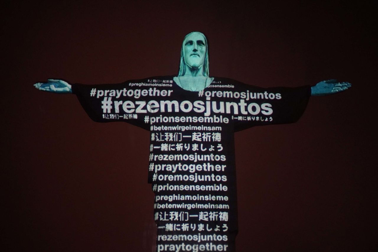 The Christ the Redeemer statue in Brazil was lit up Wednesday during a special mass.