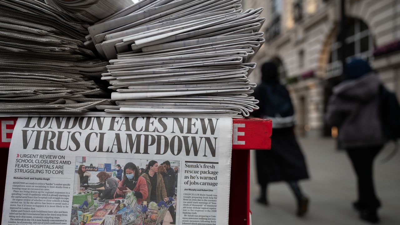 A newspaper headline warns of the potential of further measures to fight the coronavirus in London.