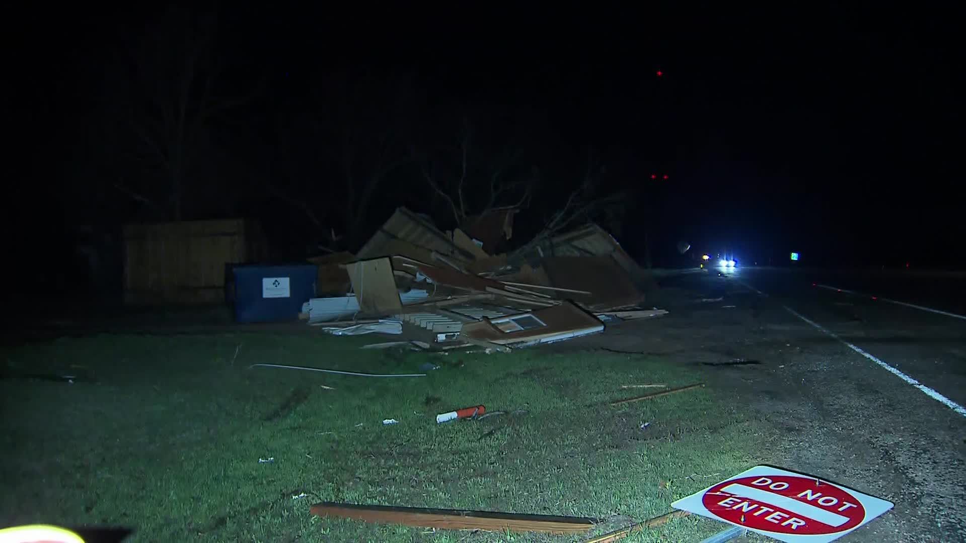 Debris is strewn on a lawn in Wise County in Texas after a severe storm overnight on Thursday.