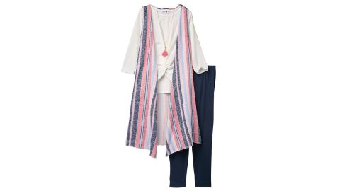 Beautees Top, Sleeveless Duster, & Leggings Set (Big Girls)