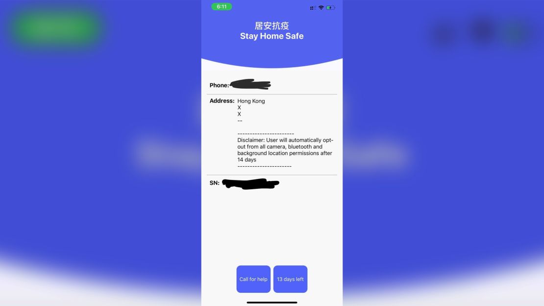 The Hong Kong government's wristband is connected to an app that has a 14-day countdown clock. 