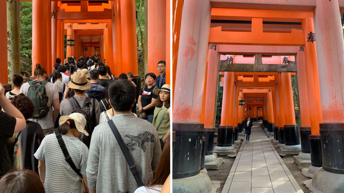 Kyoto's Fushimi Inari Shrine. Photo on the left taken in June, 2019. Image on the right taken in February, 2020.  