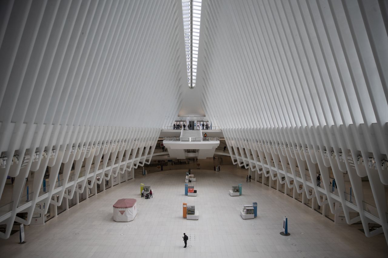 The Oculus transportation hub in New York was mostly devoid of commuters and tourists on Sunday, March 15.